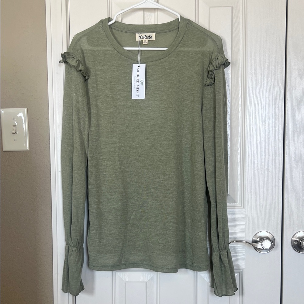 Listicle Sage Green Long Sleeve Top